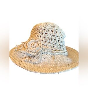 Crocheted Straw Sun Hat with Flower Accent | Lightweight Summer Hat